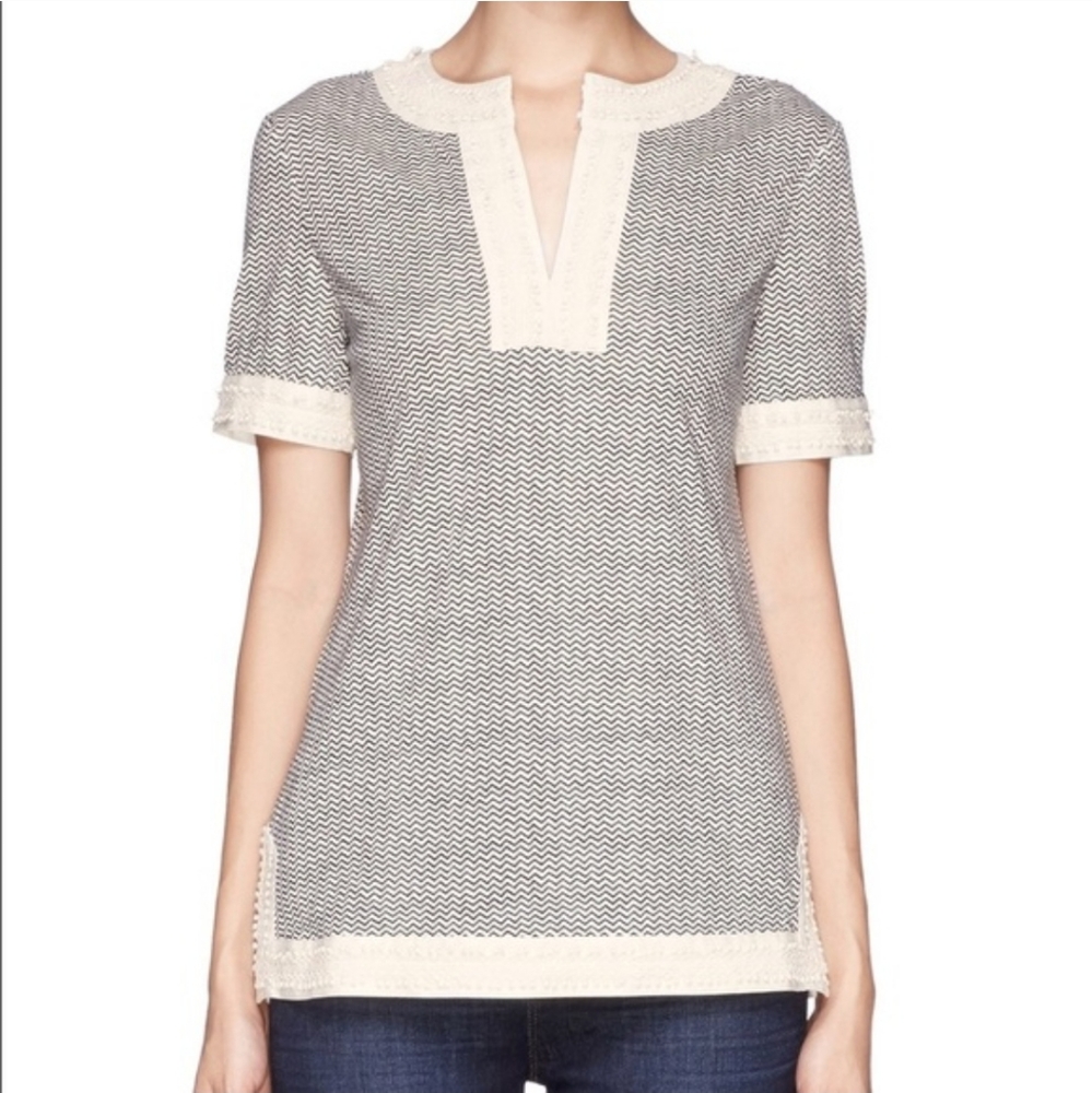 Tory Burch Selda Crochet Trim Linen Tunic